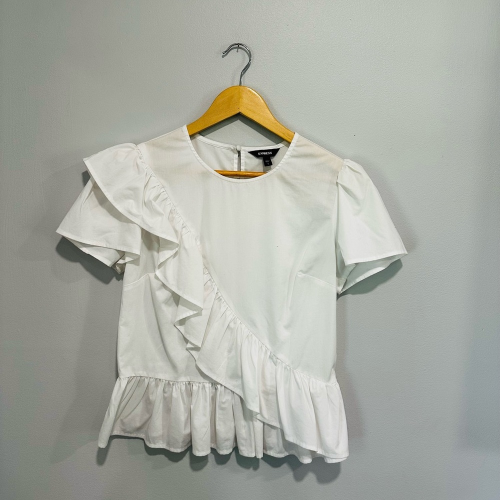 Express White Short Sleeve Ruffled Peplum Top